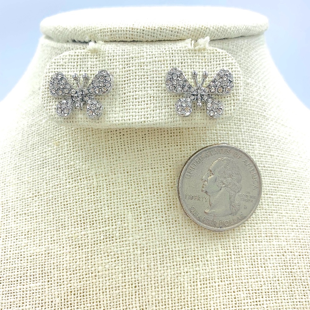 Butterfly Rhinestone Stud Earrings - Medium, Silver